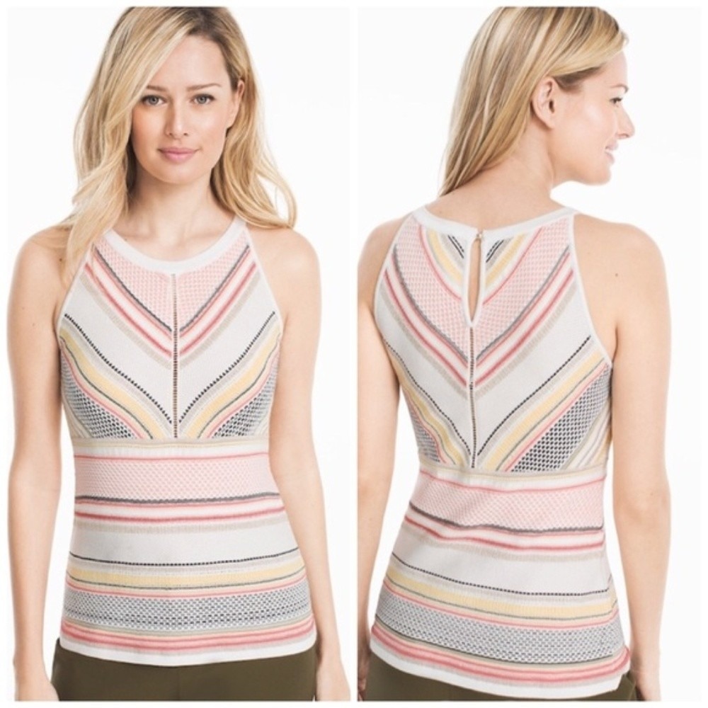 White House Black Market Tank Top Womens L Multicolor Striped Knit Sleeveless